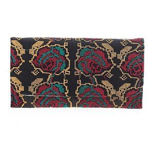 Vintage Floral Cross Stitch Embroidered Clutch
